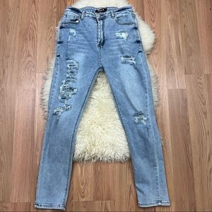 Blue B Buckle Light Wash Distressed High Waist Skinny Jeans L